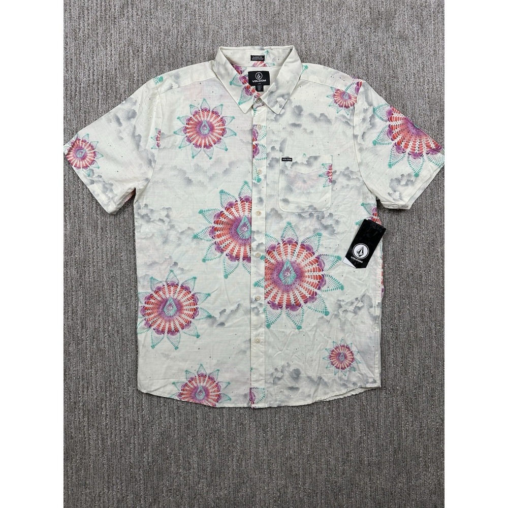 NWT VOLCOM Mandala Starburst Short Sleeve Button Star Shields Shirt Men's Large